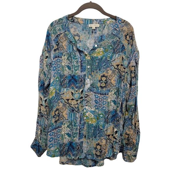 Jane and Delancy Boho Blouse Half Button Medium 509 - Picture 1 of 12